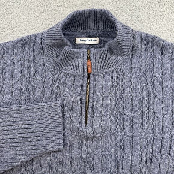 Tommy Bahama Sweater Mens 3XL Blue 1/4 Zip Pullover Long Sleeve Cotton Blend - Picture 1 of 9
